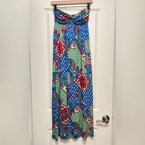 🤍 Vintage Y2K Lani boho printed strapless maxi dress